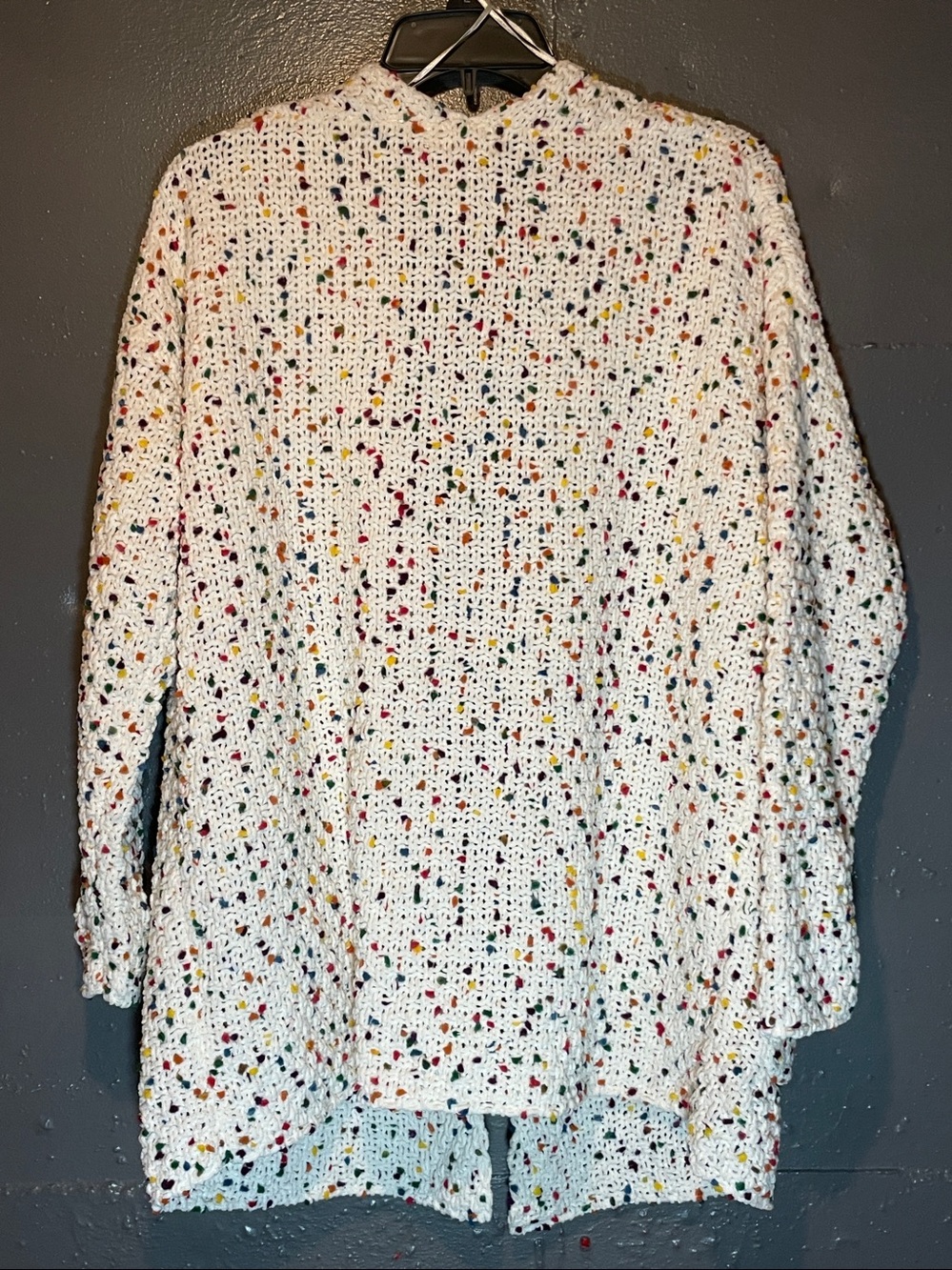 moon & madison White Crochet Cardigan with Multicolor Speckles - Picture 2 of 7